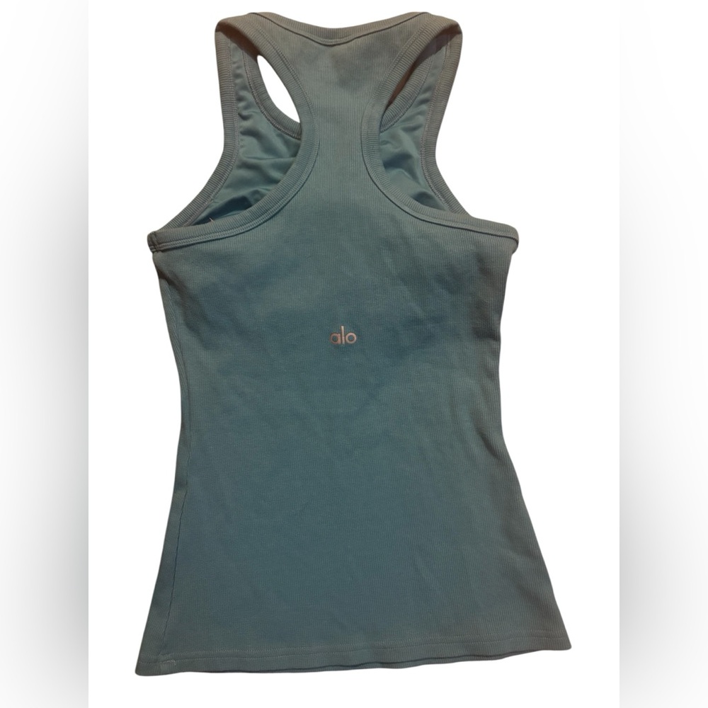 Alo Yoga Ribbed Tank Top w Built In Bra Racerback XS Turquoise Blue Athletic Gym